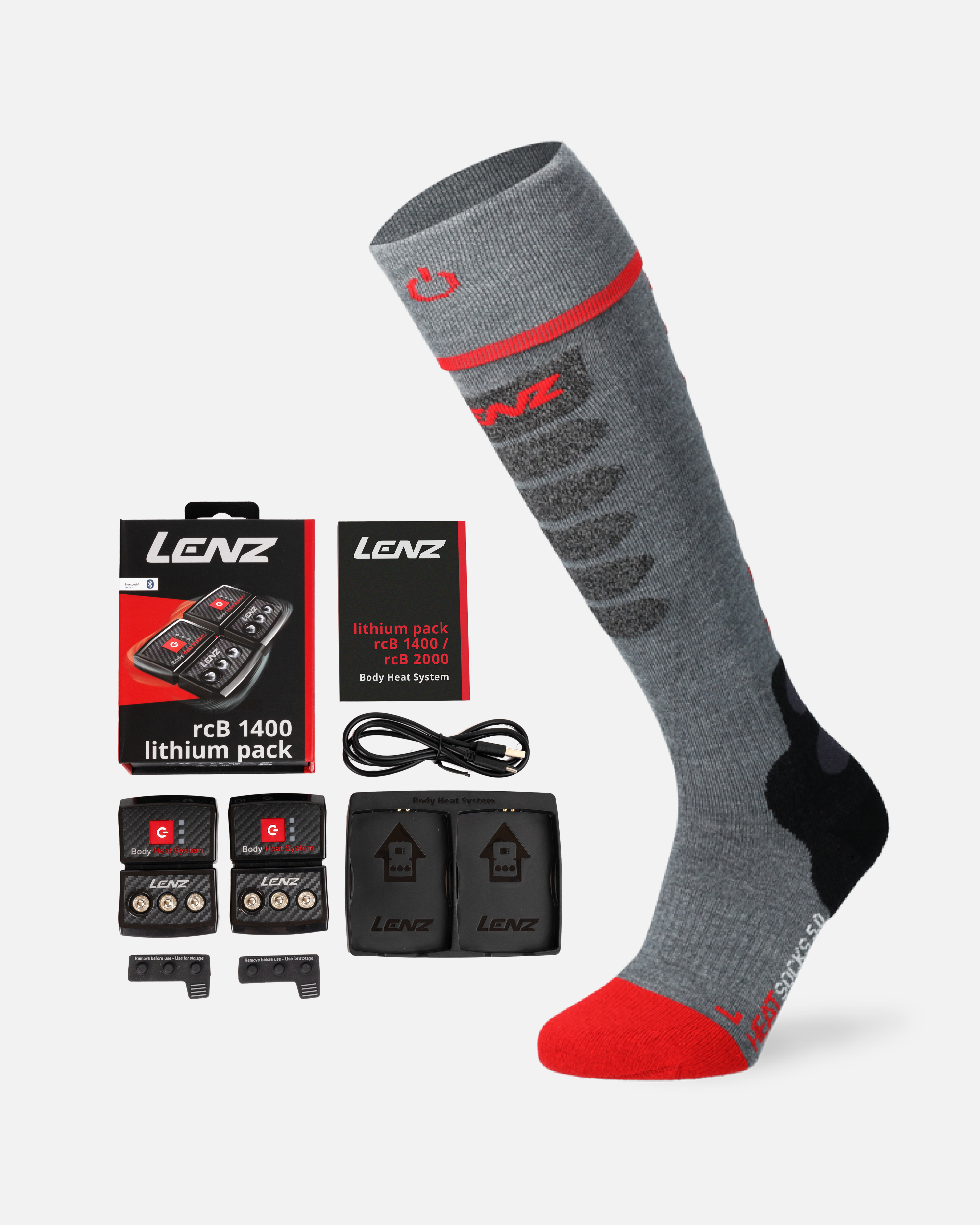 LENZ Heat Sock 5.1 Toe Cap Slim Fit + LENZ Lithium Pack Rcb 1400 (USB-C)
