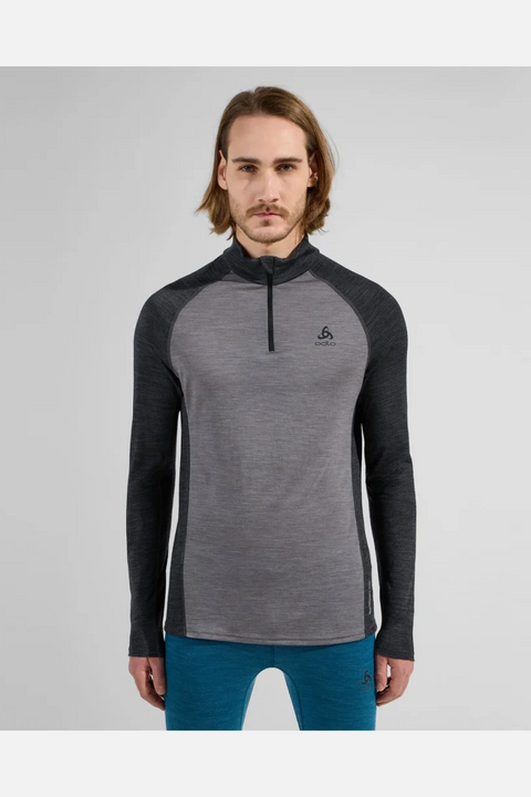 Odlo The Performance Wool 150 Base Layer Half-Zip, Men, Grey Melange