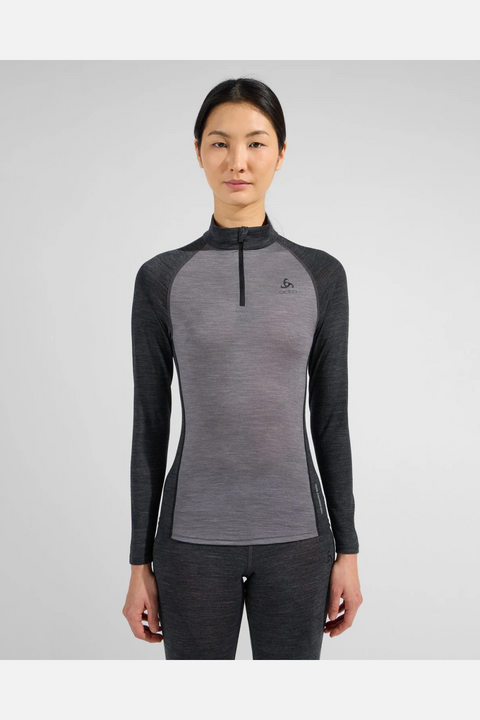 Odlo The Performance Wool 150 Base Layer Half-Zip, Women, Grey Melange